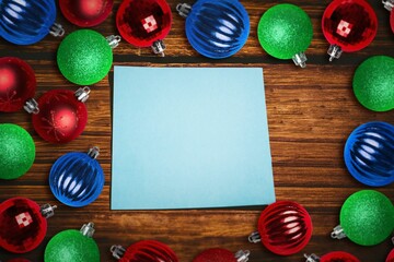Christmas baubles on table