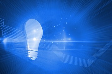 Shiny light bulb on blue background