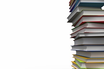 Flat design illustration showing multicolor hardcover book stack on white background, copy space