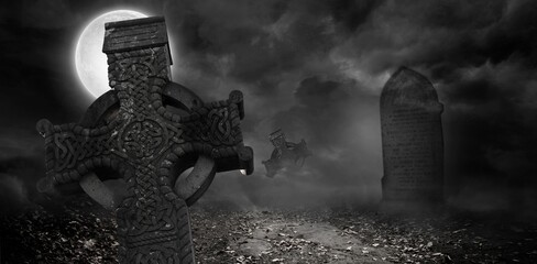 Digital image of celtic cross at cemetery