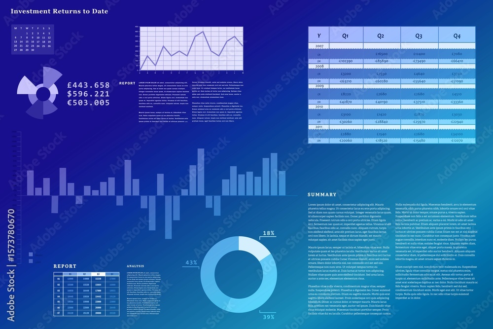 Poster business interface with graphs and data
