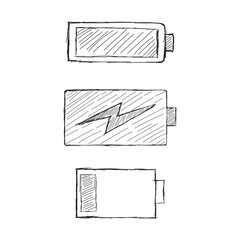 Hand-drawn battery icon set.
