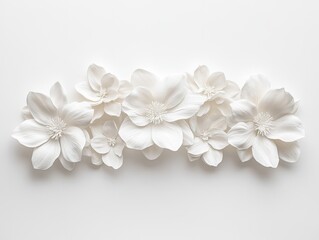 white flowers on the right side, white background,