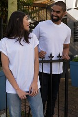 couple in white t-shirt standing