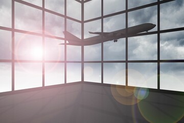 Airplane flying past window