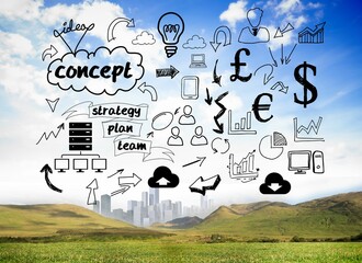 Business graphics over landscape