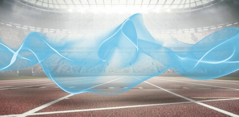 Blue trails over running track