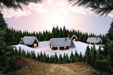 Digitally generated Cute village in the snow