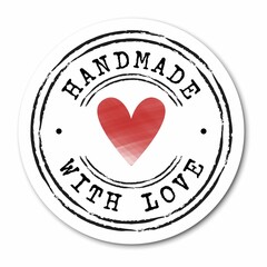 Image of handmade with love text and read heart on white background