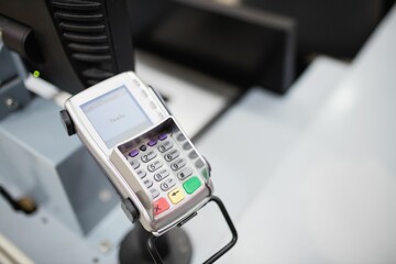 Credit card reader at supermarket