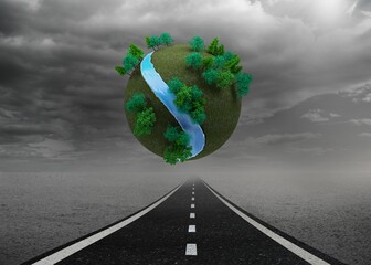 Futuristic earth floating in air