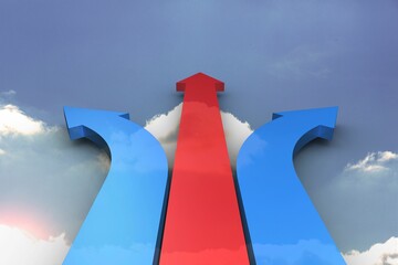 Red and blue arrows pointing against sky