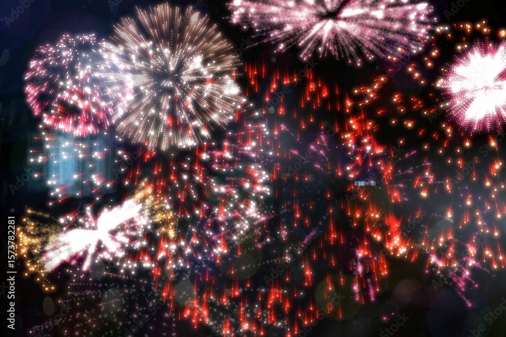Poster colourful fireworks exploding on black background