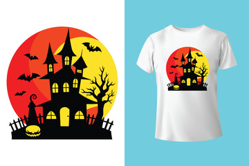 Spooky haunted halloween t-shirt graphic design template