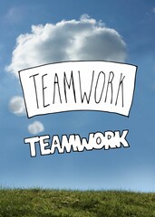 Teamwork graphic on bright sky