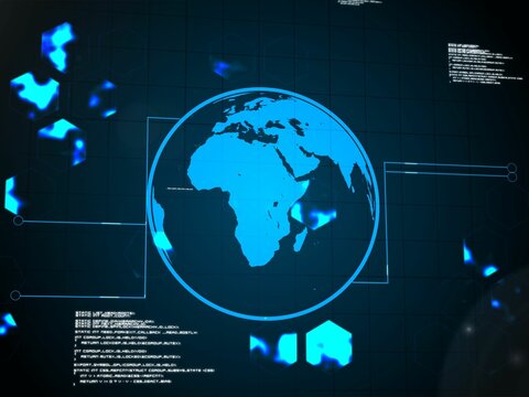Fototapeta Glowing blue planet on black background