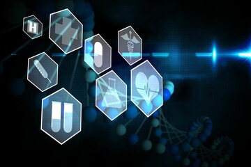 Medical icons in hexagons interface menu