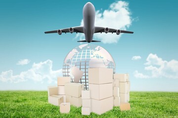 Illustration of airplane flying over globe