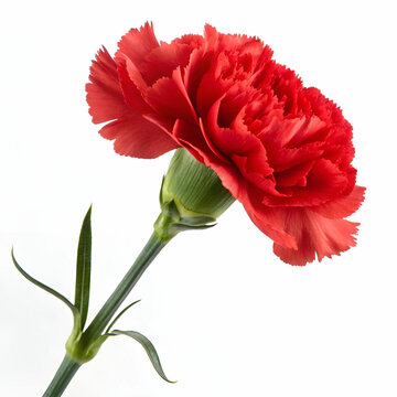 Vibrant red carnation flower isolated on white background.