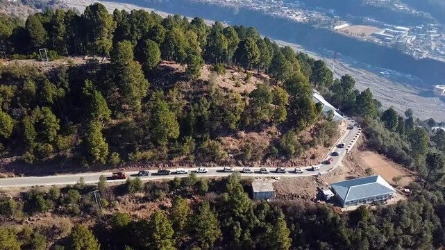 Aerial view of Bridge of Bagh surrounded by forest, Pakistan.