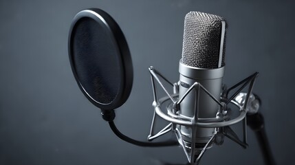 Professional vocal microphone isolated on a black background for recording studio music and sound