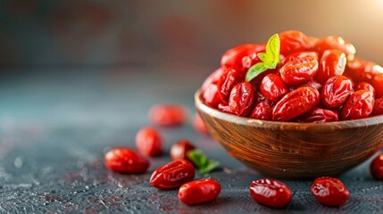 A vibrant bowl of red berries, surrounded by a few scattered ones, set against a dark background, highlighting their freshness and appeal.