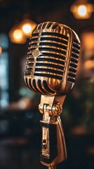 Vintage retro microphone on a music stage, radiating classic sound for studio concerts and jazz rock performances