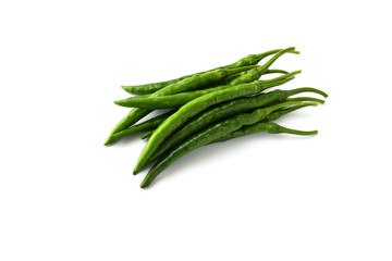 夏野菜　青唐辛子（青とうがらし, 青トウガラシ）白背景　コピースペースあり　Green chili peppers (green pepper,chile verde) white background, copy space available
