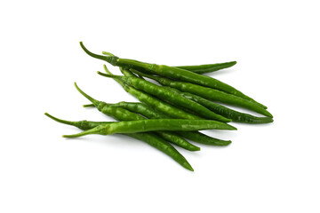 夏野菜　青唐辛子（青とうがらし, 青トウガラシ）白背景　コピースペースあり　Green chili peppers (green pepper,chile verde) white background, copy space available

