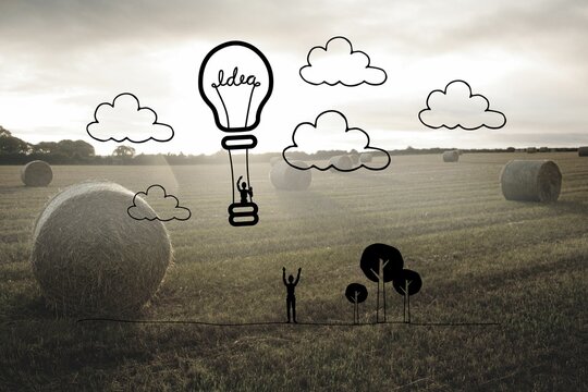 Fototapeta Hot air balloon over countryside