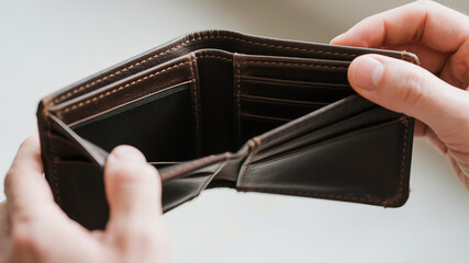 Empty Wallet Held by a Man Concept for Economic Downturn and Financial Hardship or Poverty