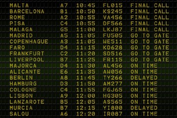 Black airport departures board