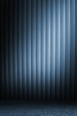 Flat design is placing corrugated metal panels under cool blue light on textured floor in interior