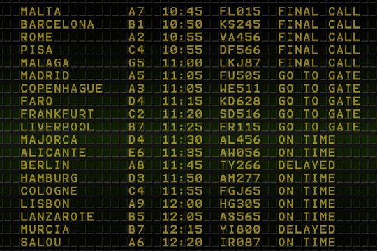 Black airport departures board