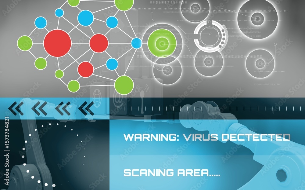 Poster digital image of various icons and text on screen