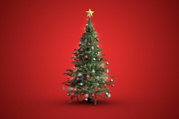 Christmas tree on red background
