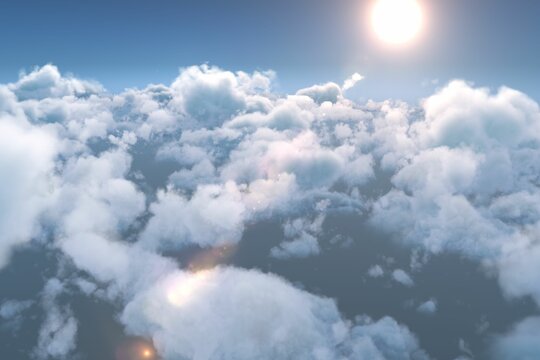 Naklejki Idyllic view of bright sun over clouds during sunny day