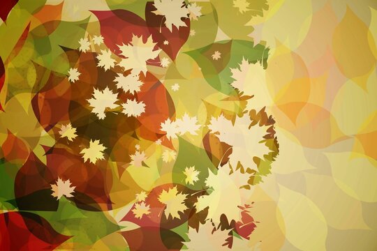 Fototapeta Abstract flat design is showing translucent maple leaf silhouettes in warm autumn hues, copy space
