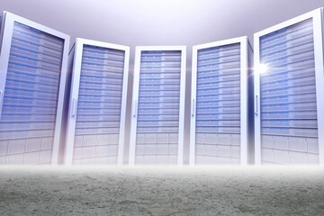 Server towers in desert setting