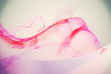 Swirling pink red meshed ribbon shapes flat design drifting over pale cream gradient background