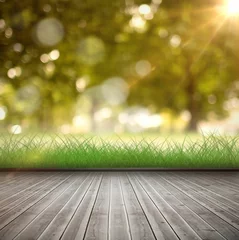 Photo sur Plexiglas Park scene against wooden planks
