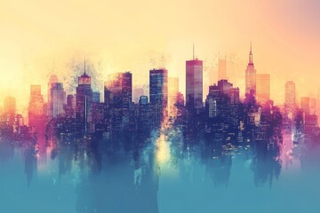 Obraz premium Geometric abstract cityscape, ideal for holiday and vacation concept backgrounds, Generative AI