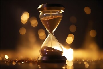 Hourglass Sand Timer: Time Passing Still Life Photography, Vintage Style, Golden Light, Countdown, Deadline, Time Management Concept