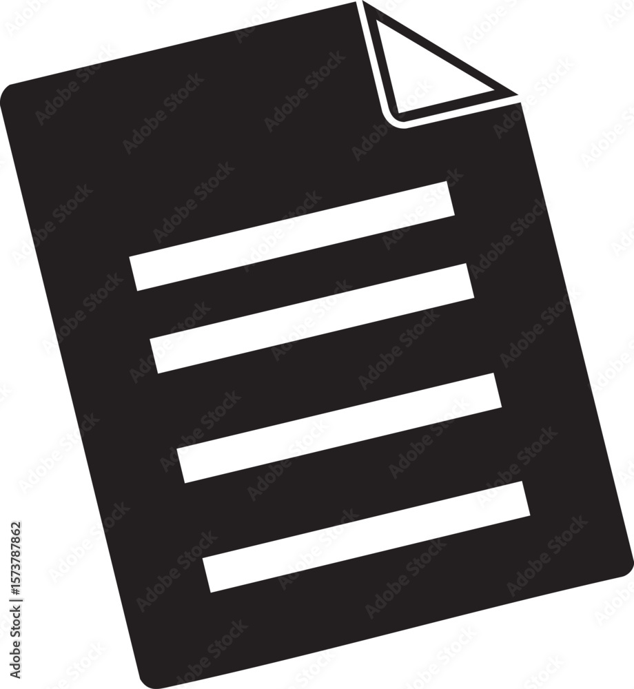 Poster stylized black document icon with white lines isolated on transparent background