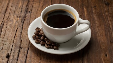 Obraz premium Rich Aromatic Black Coffee A Perfect Cup on Rustic Wood