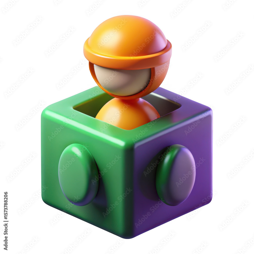 Poster 3d stylized character in cube isolated on transparent background