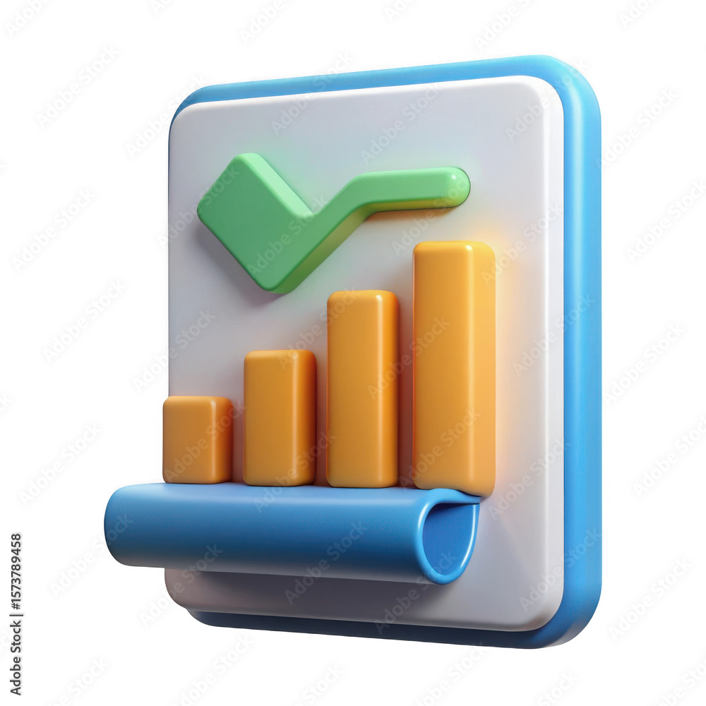 Poster 3d growth chart with checkmark isolated on transparent background