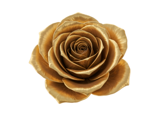 Luxurious golden rose bloom with detailed petals isolated on transparent background