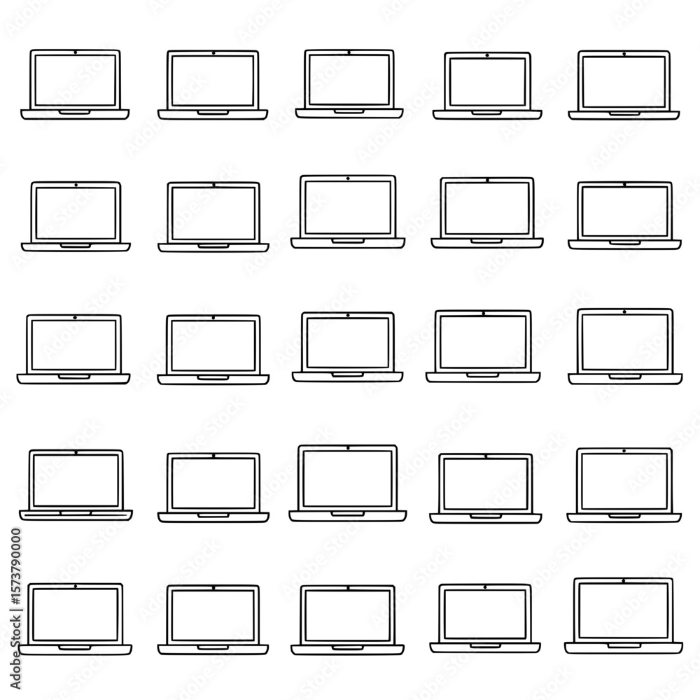 Fototapete Collection of outline laptop icons, representing modern computing and digital technology devices for various uses.