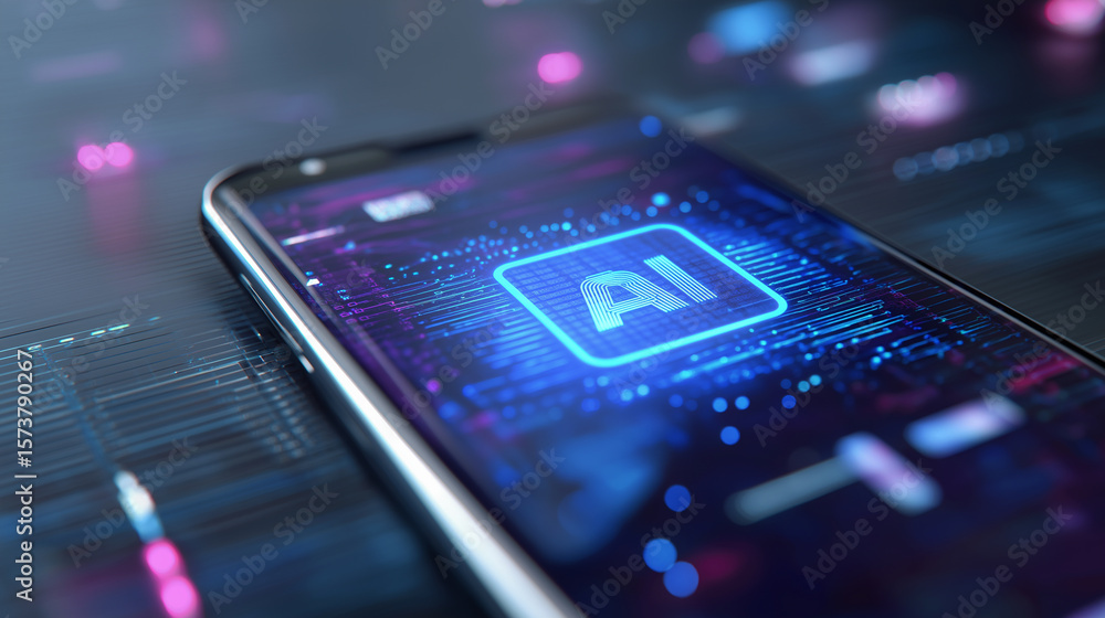Poster ai concept displayed on a smartphone surrounded by mechanical gears, symbolizing artificial intellig